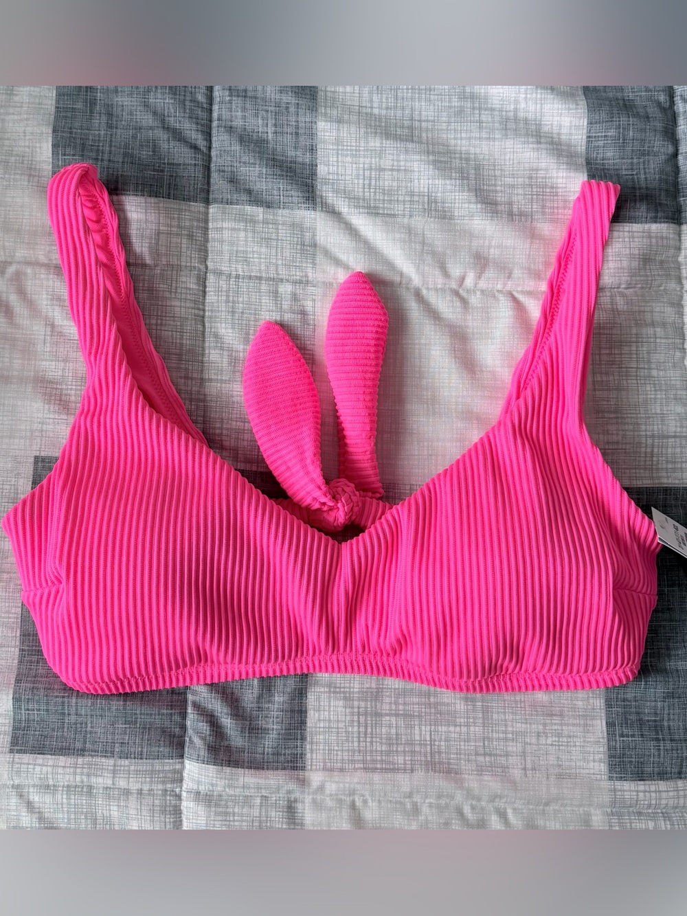 Hollister Ribbed Scoop Bikini Top – Hot Pink – Medium – NWT